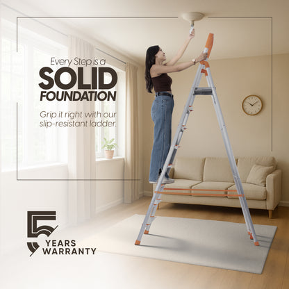 Aqua 8 Step Aluminum Ladder with 5 Anti Slip Shoes (With Platform)