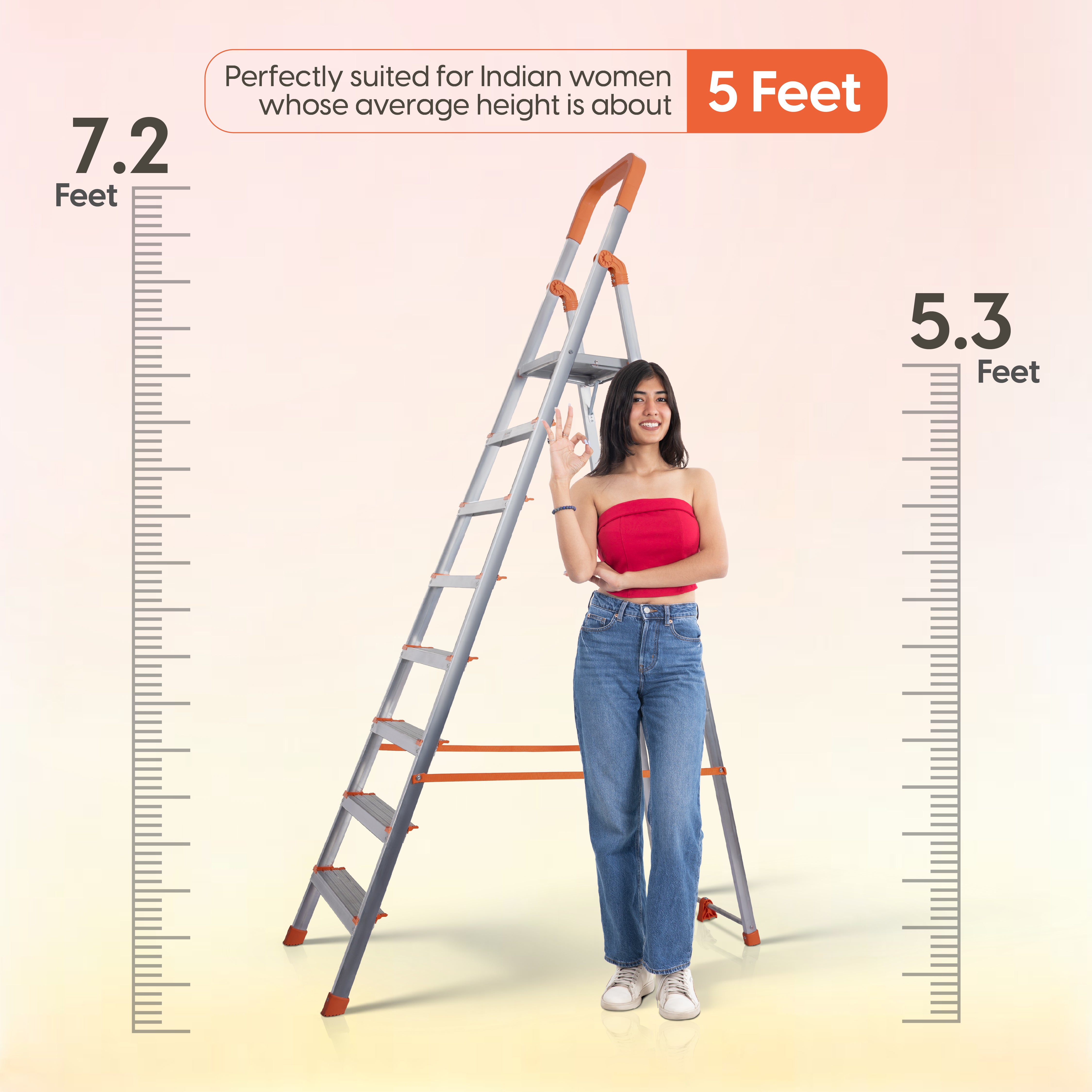 Aqua 8 Step Aluminum Ladder with 5 Anti Slip Shoes (With Platform)