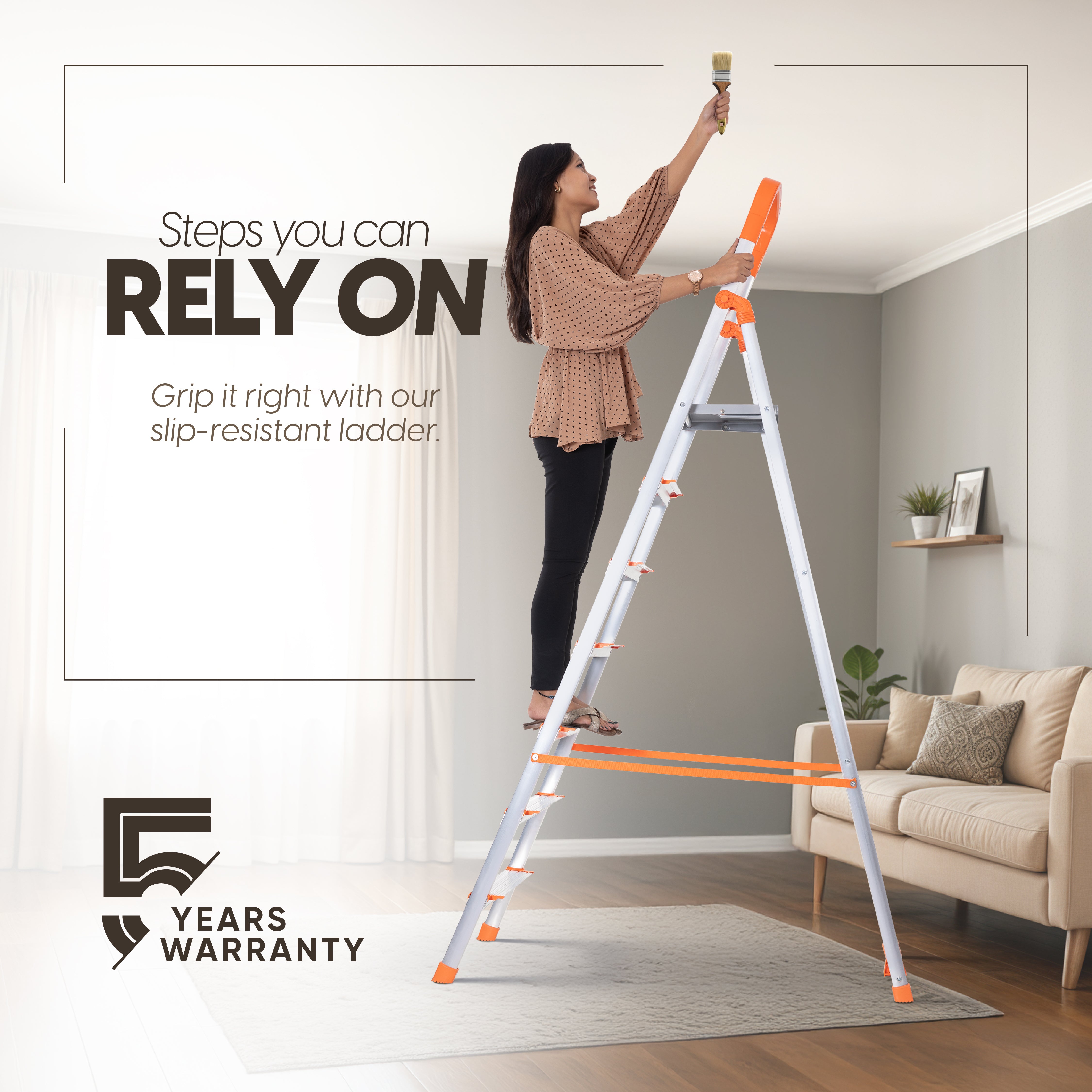 Aqua 7 Step Aluminum Ladder with 5 Anti Slip Shoes (With Platform)