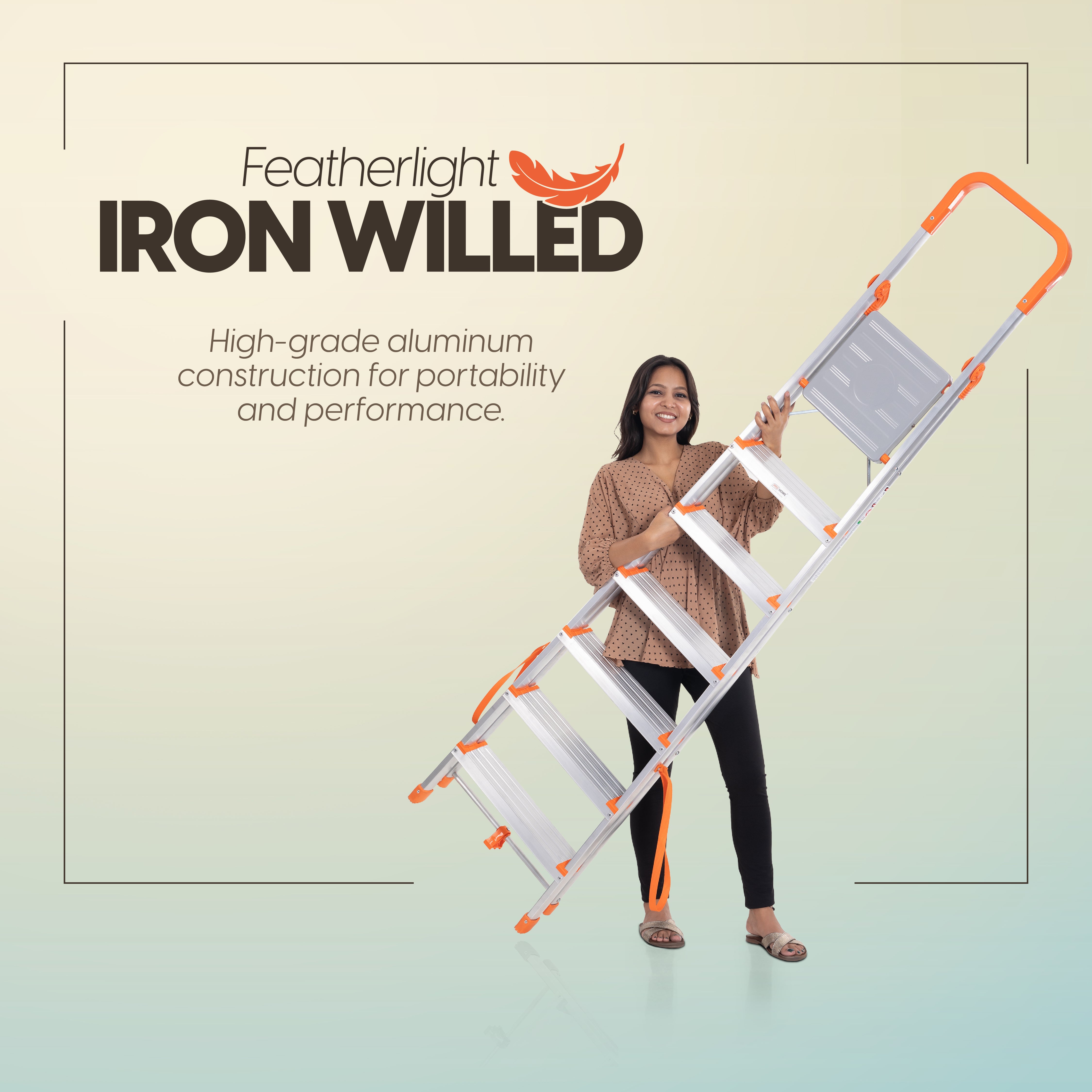 Aqua 7 Step Aluminum Ladder with 5 Anti Slip Shoes (With Platform)