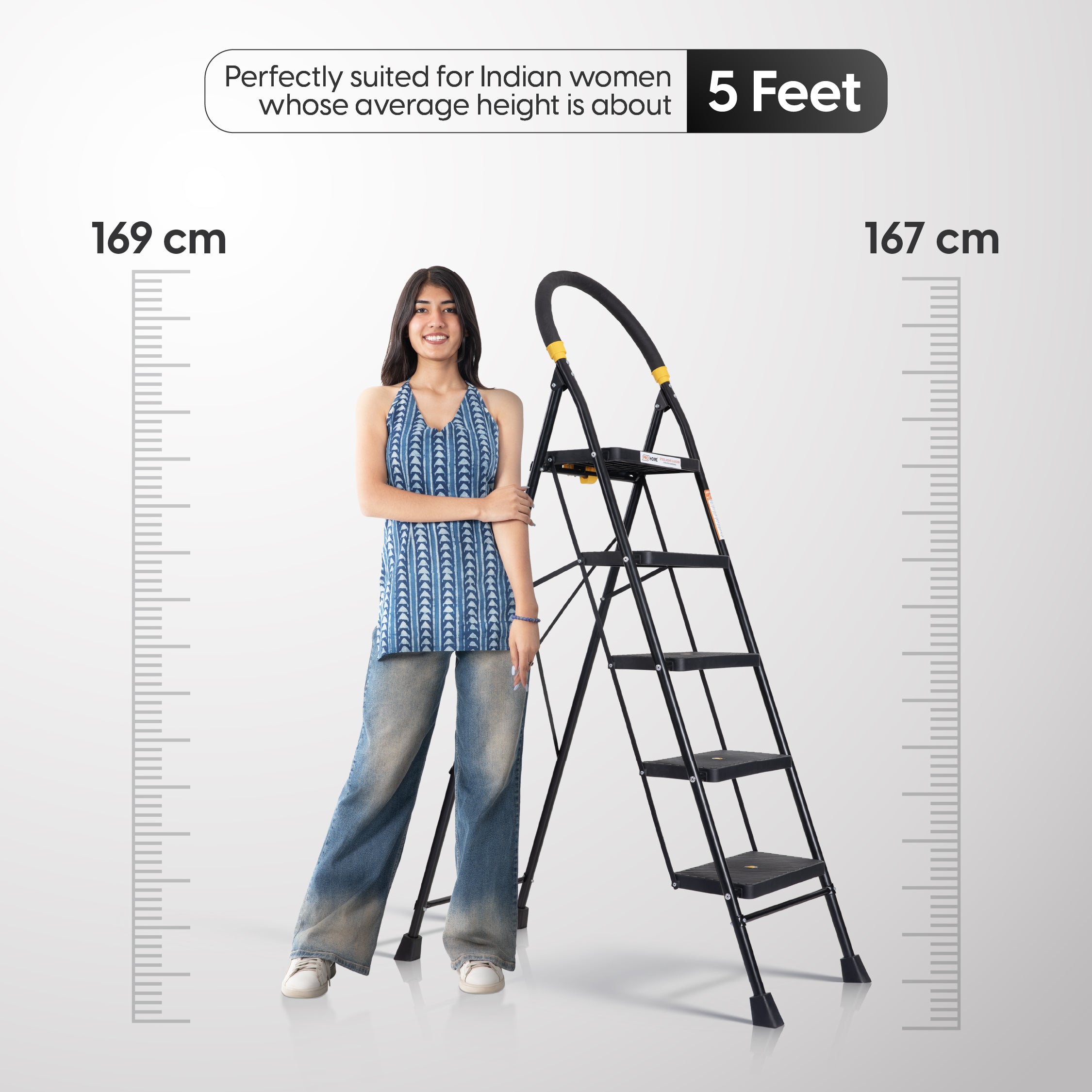 Eco 5 Step Steel Ladder Anti Skid shoes Steel Ladder (Black)