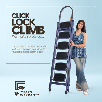 Premium Vetro 6 Step Foldable Steel Ladder (Blue)