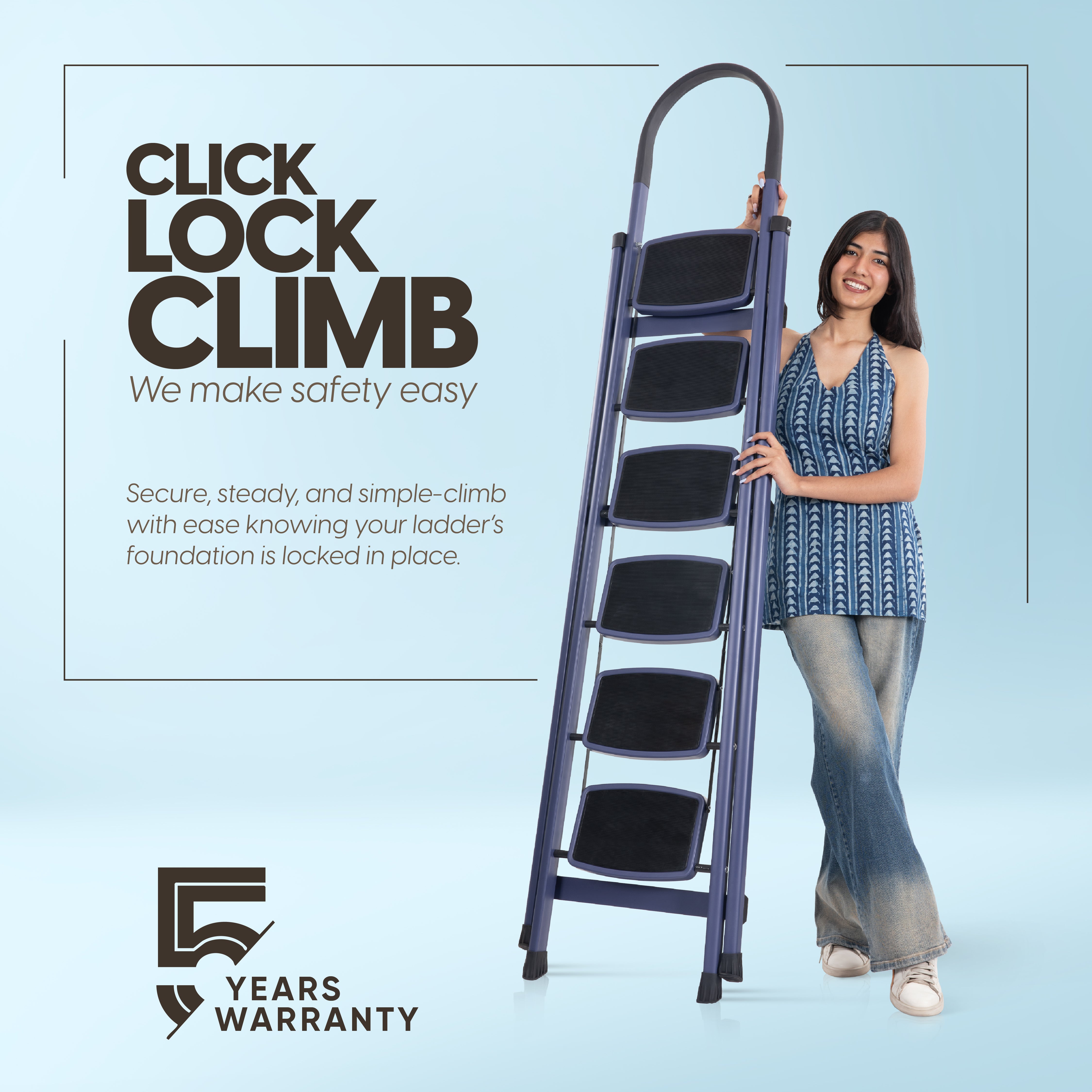 Premium Vetro 6 Step Foldable Steel Ladder (Blue)