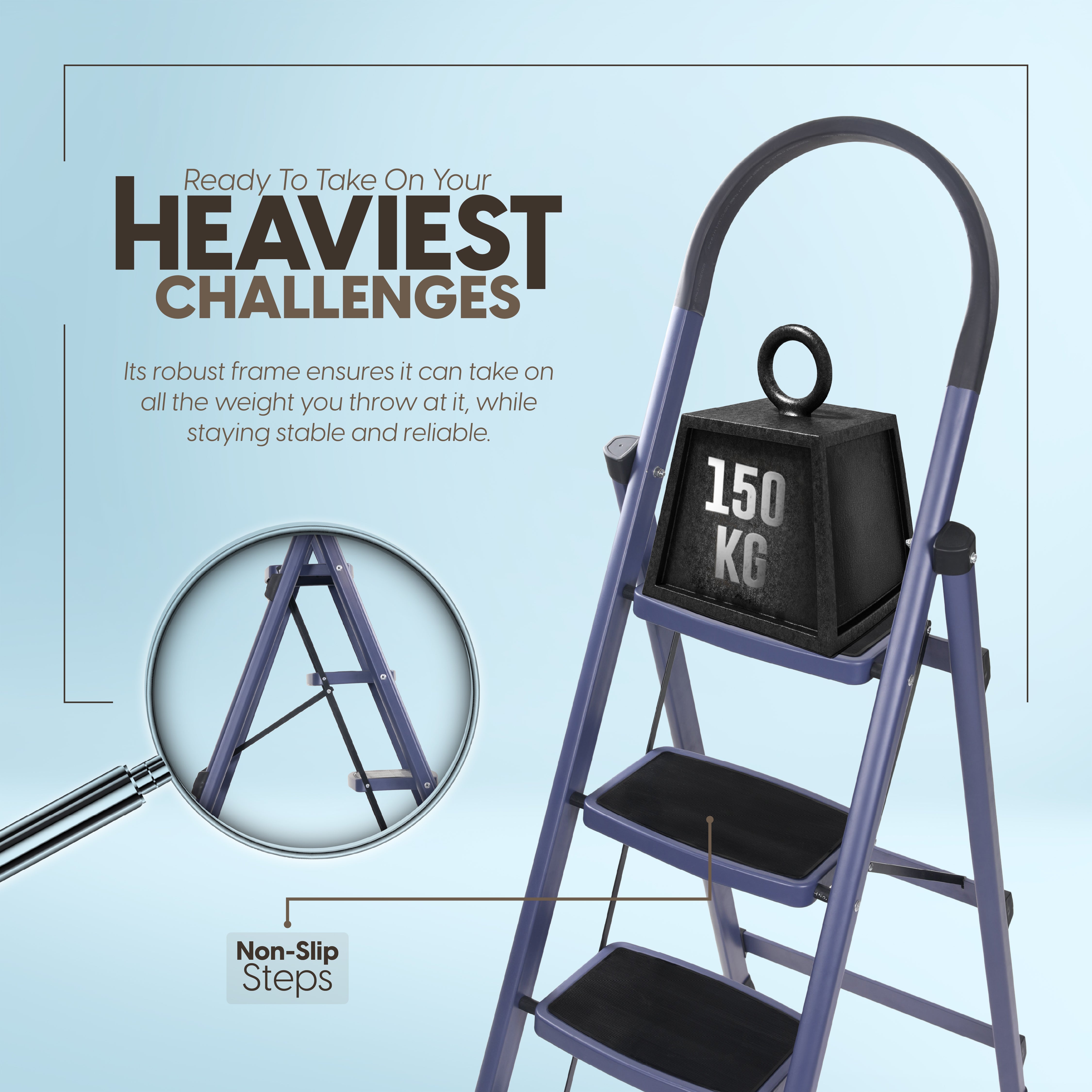 Premium Vetro 6 Step Foldable Steel Ladder (Blue)