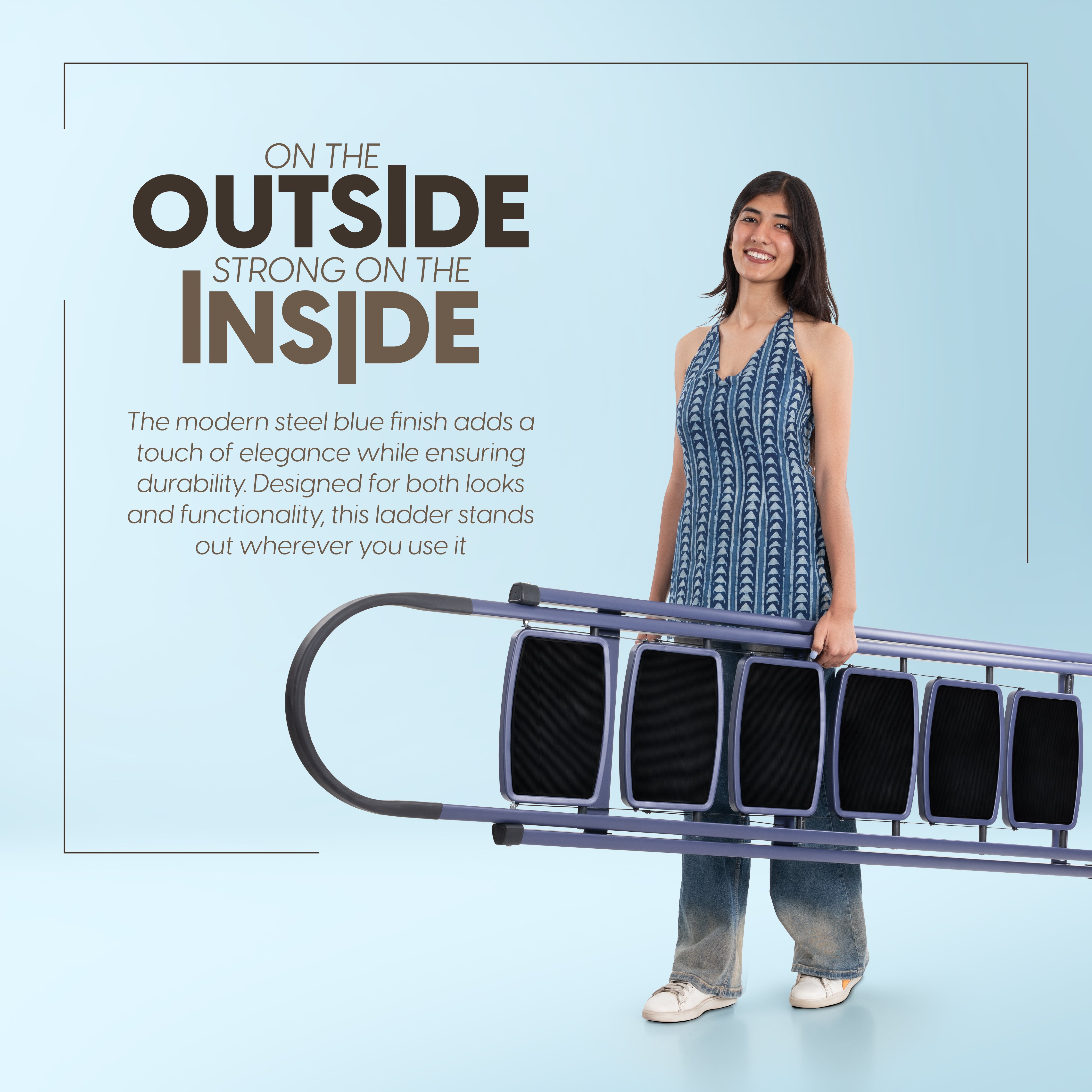 Premium Vetro 6 Step Foldable Steel Ladder (Blue)