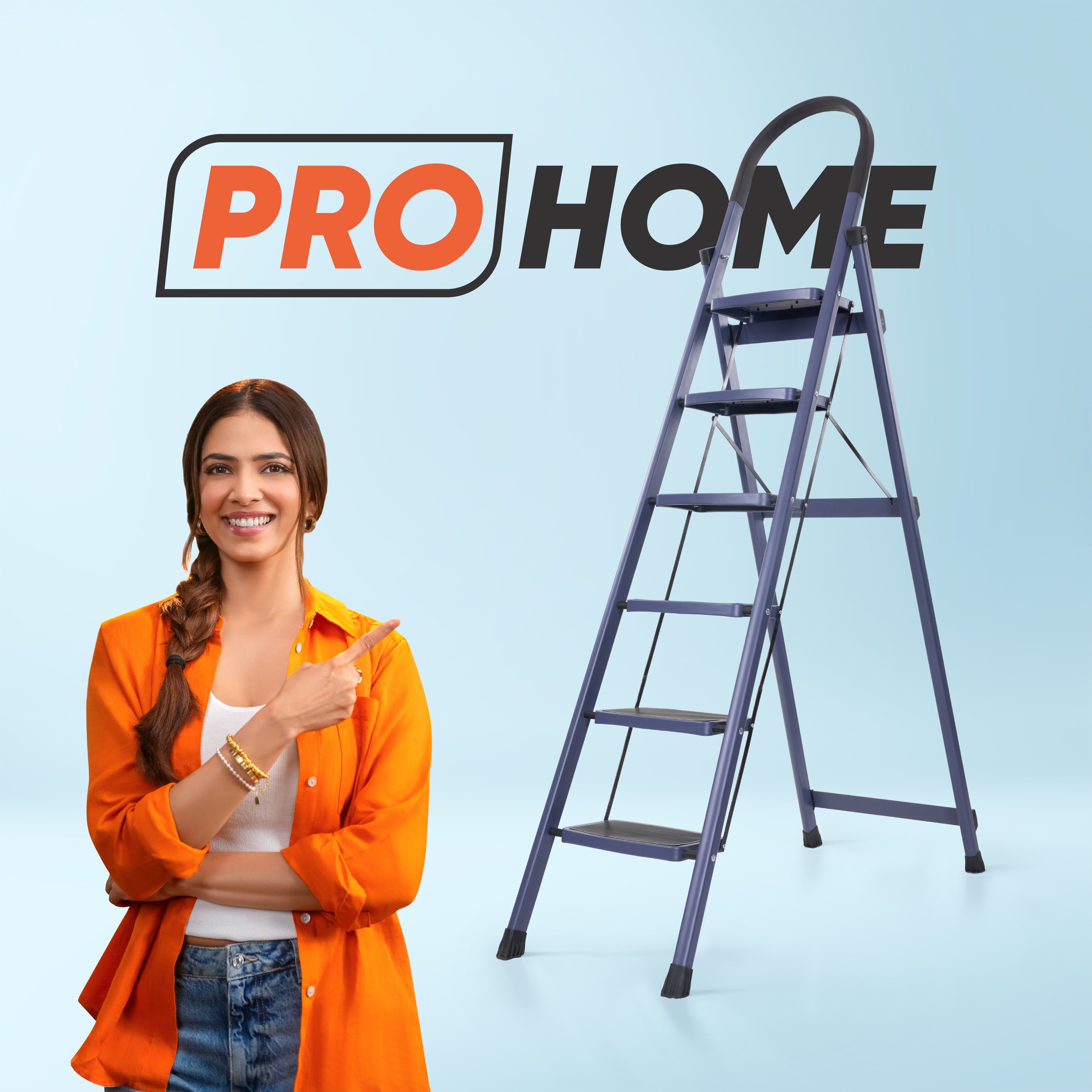 Premium Vetro 6 Step Foldable Steel Ladder (Blue)
