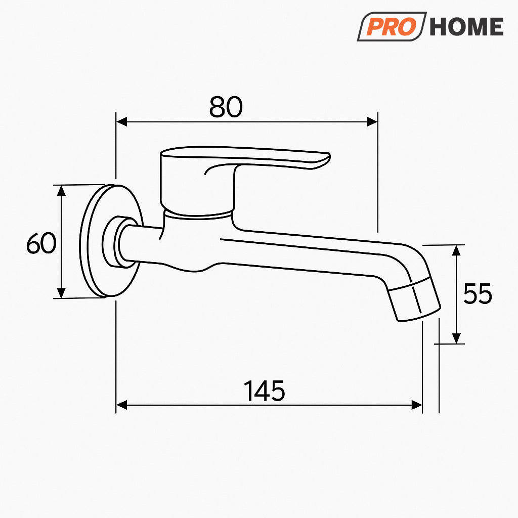 ProHome Brass Long Body Bib Tap | Wall-Mounted Hot & Cold Water Faucet for Kitchen Sink & Bathroom Basin | Durable, Rust-Resistant Brass Tap with Sleek Design