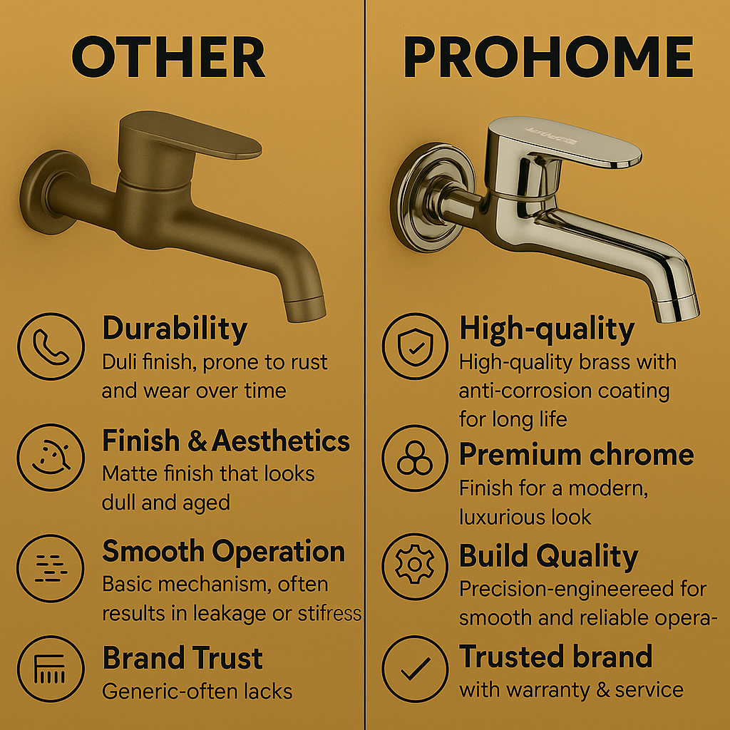 ProHome Brass Long Body Bib Tap | Wall-Mounted Hot & Cold Water Faucet for Kitchen Sink & Bathroom Basin | Durable, Rust-Resistant Brass Tap with Sleek Design