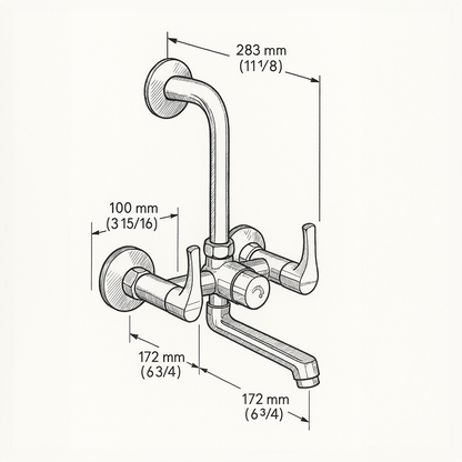 Benelave by Prohome Brass Wall Mixer for Bathroom | Chrome Finish Faucet with Stainless Steel L-Bend Pipe Overhead Shower, Hot & Cold Water Control, Durable Stylish Bath Fittings