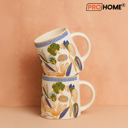 ProHome 4-Piece Ceramic Coffee & Tea Mugs – 350ml, Floral Design