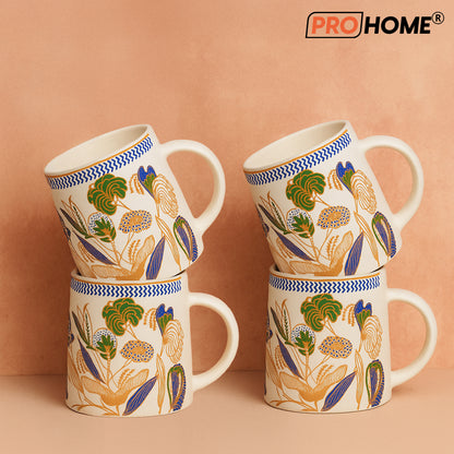 ProHome 4-Piece Ceramic Coffee & Tea Mugs – 350ml, Floral Design