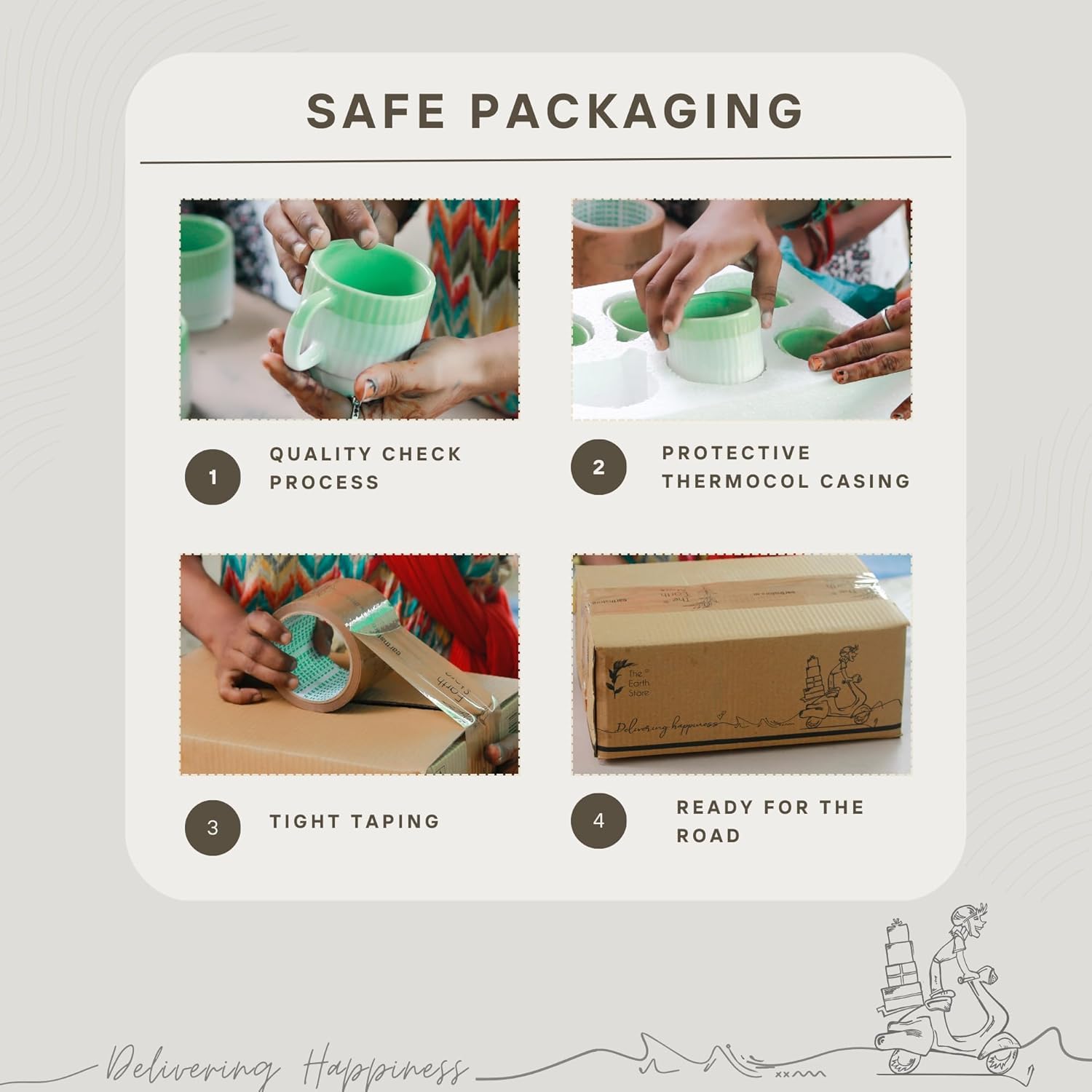 ProHome 2-Piece Ceramic Coffee & Tea Mug Set – 350ml, Cream Base with Floral Print