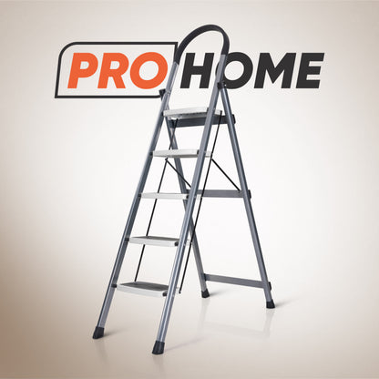 Premium Vetro 5 Step Foldable Steel Ladder (Grey)