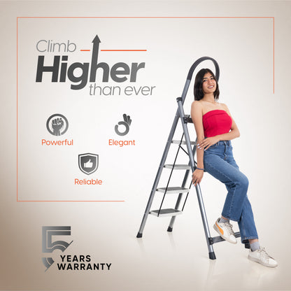 Premium Vetro 5 Step Foldable Steel Ladder (Grey)