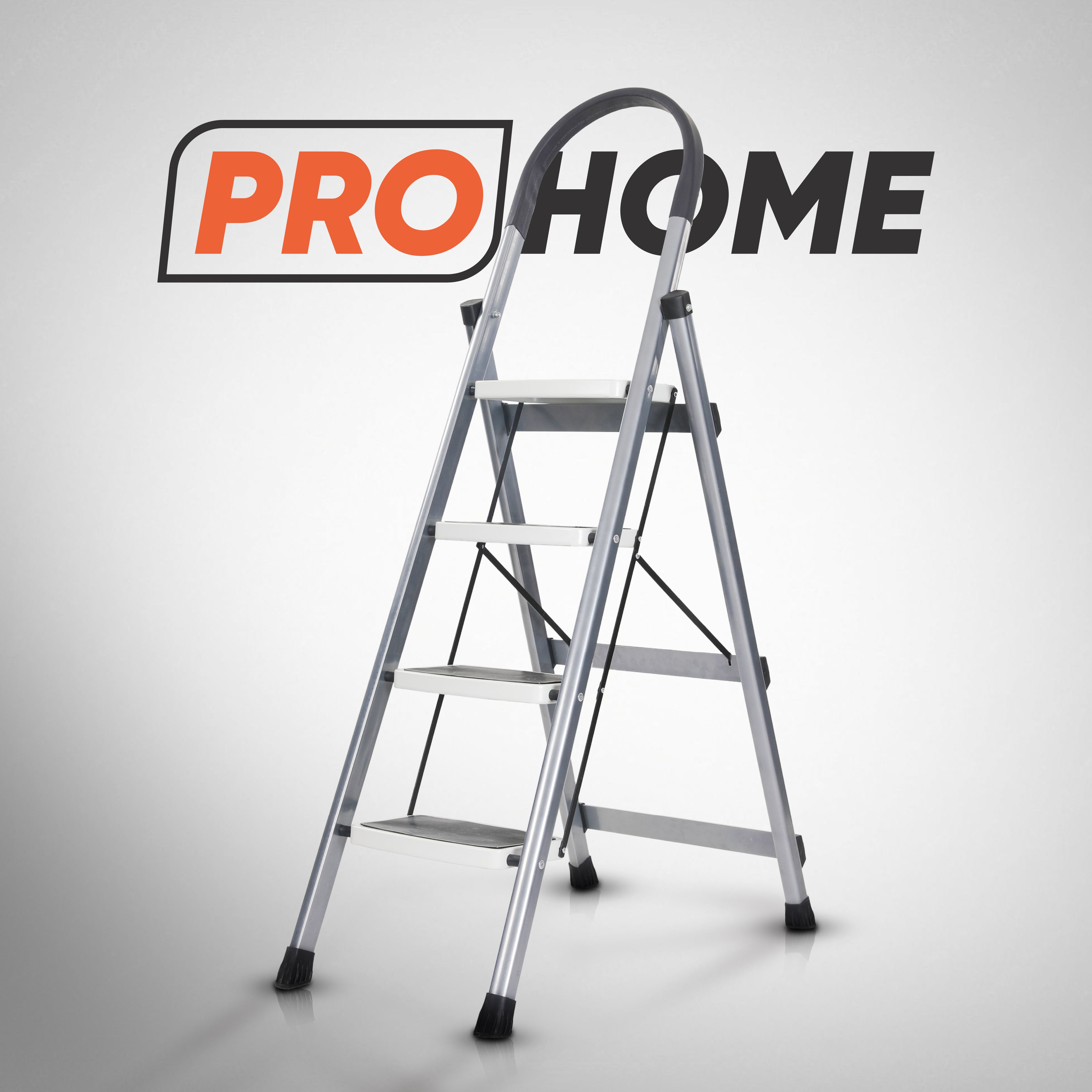 ProHome Premium Vetro 4 Step Foldable Steel Ladder (Grey)