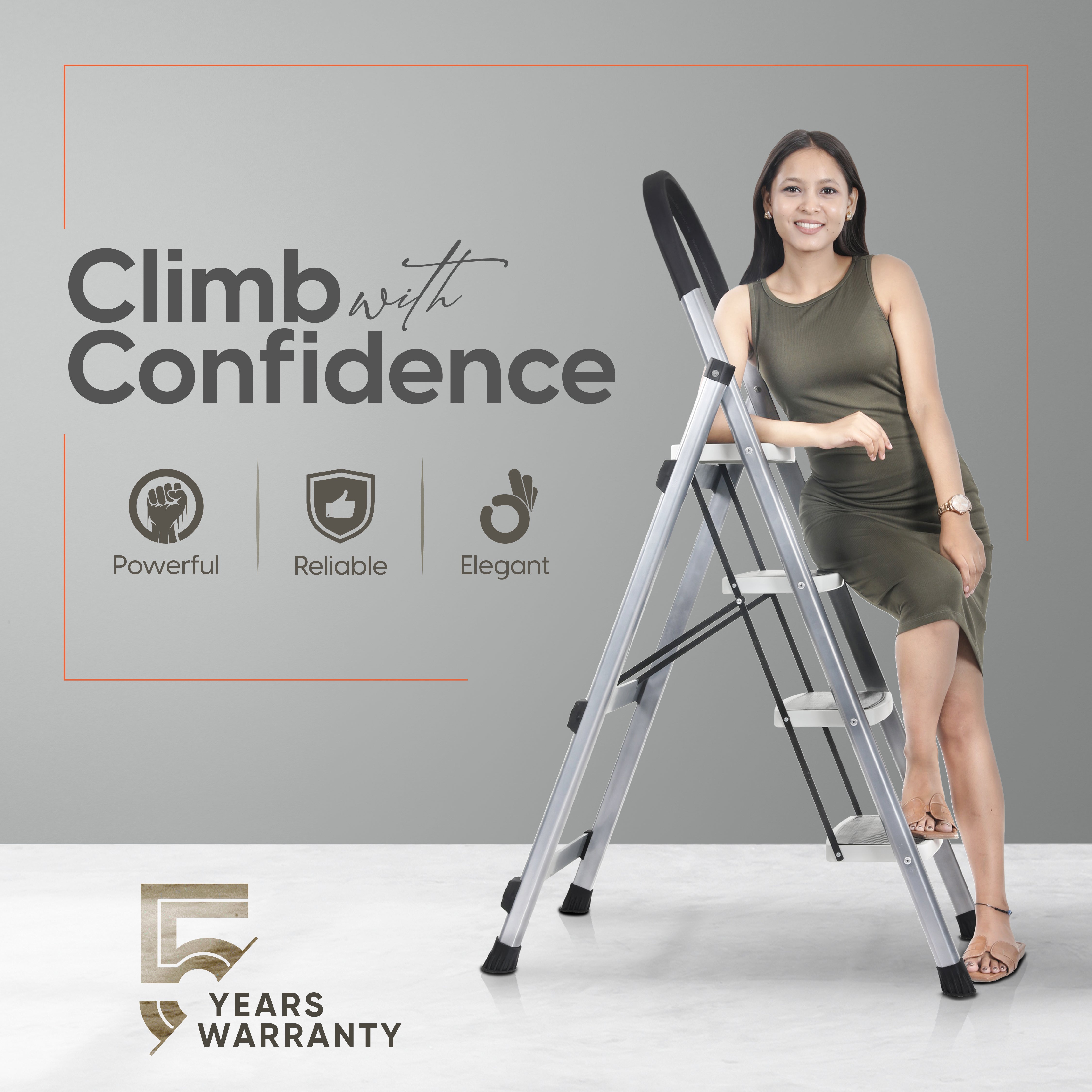 ProHome Premium Vetro 4 Step Foldable Steel Ladder (Grey)