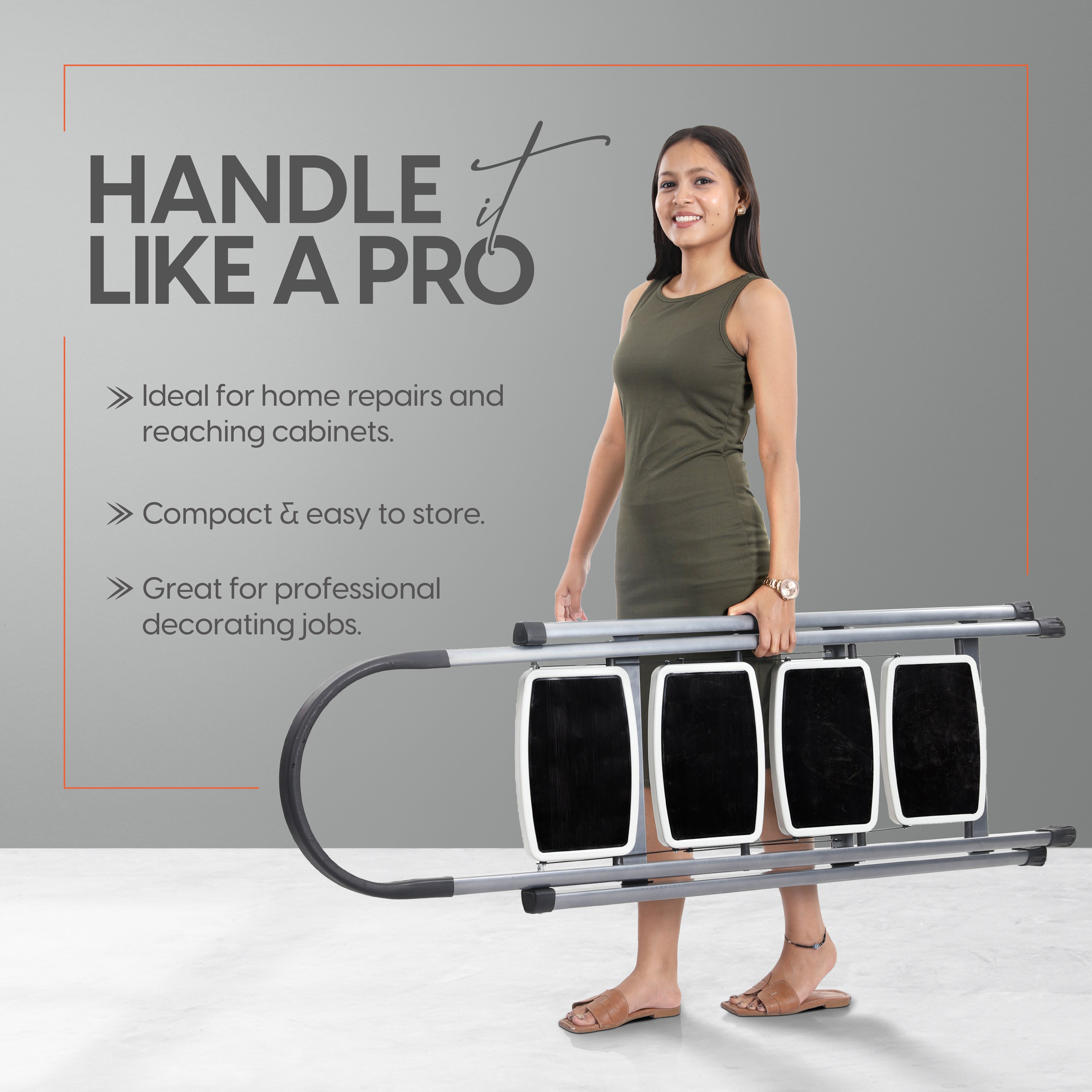 ProHome Premium Vetro 4 Step Foldable Steel Ladder (Grey)