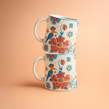 ProHome Pack of 2 Ceramic Mug Set – 350 ml, Cream Base with Multicolor Floral Print