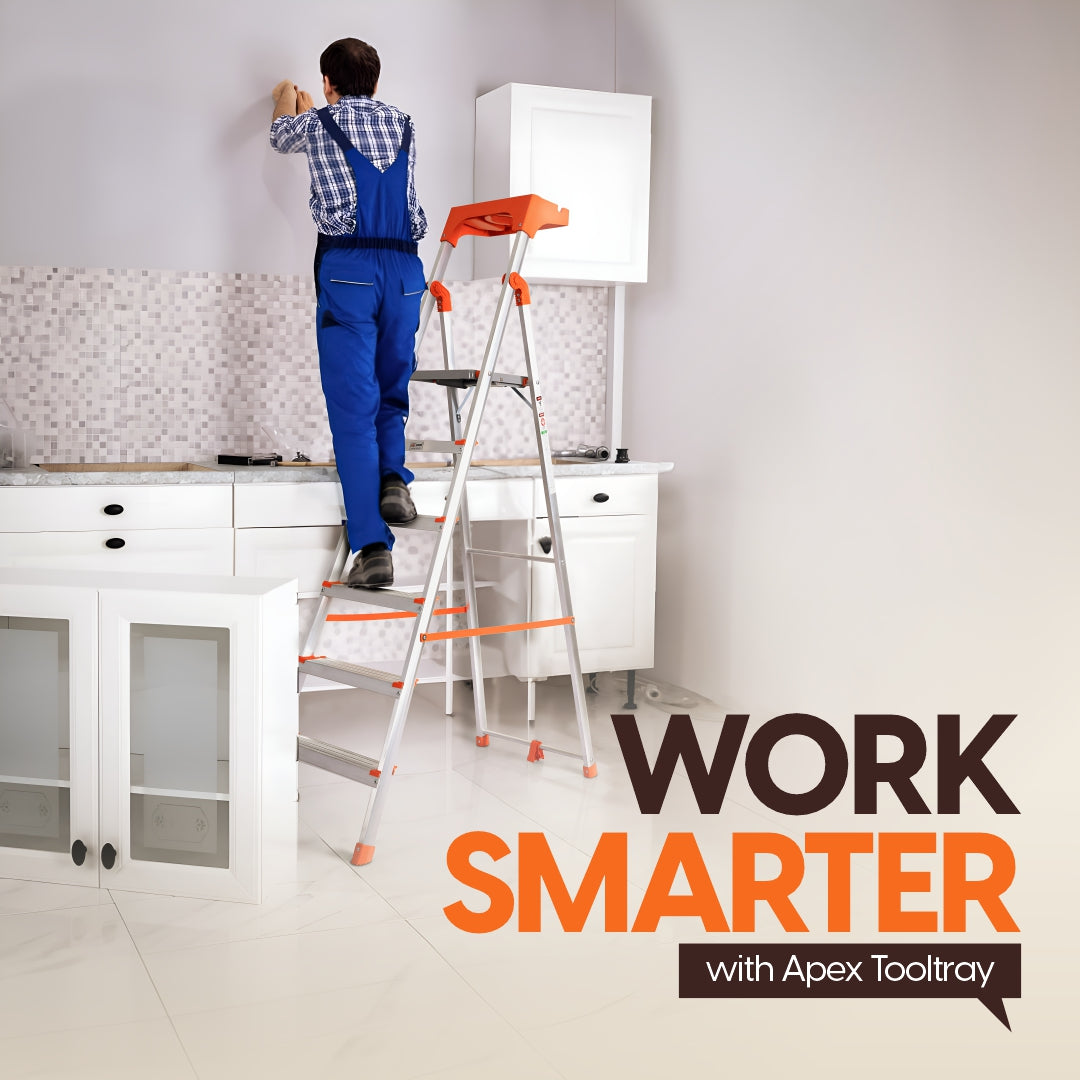 Apex 6 Step Heavy-Duty Foldable Ladder with Tool Tray & 5 Anti-Slip Shoes.