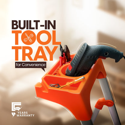 Apex 6 Step Heavy-Duty Foldable Ladder with Tool Tray & 5 Anti-Slip Shoes.