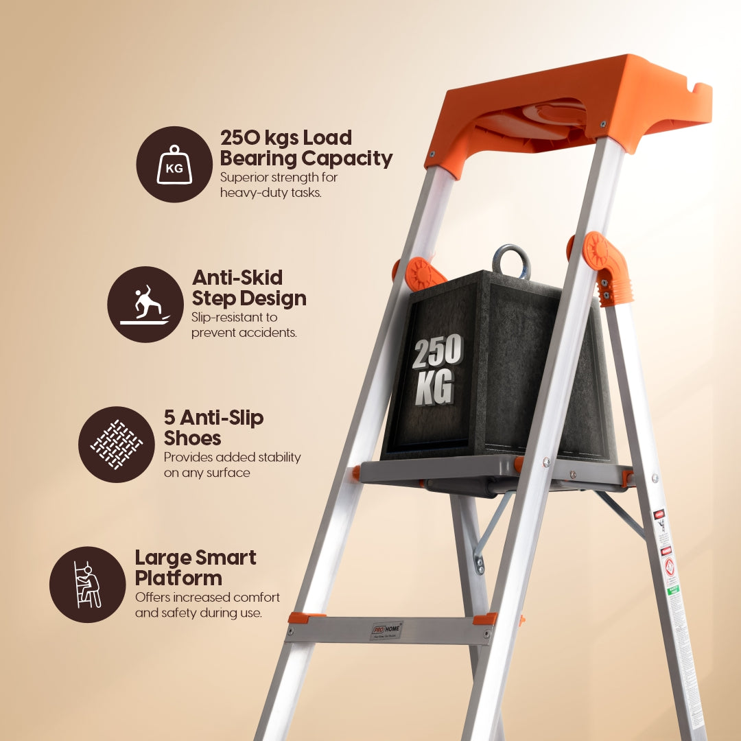 Apex 6 Step Heavy-Duty Foldable Ladder with Tool Tray & 5 Anti-Slip Shoes.