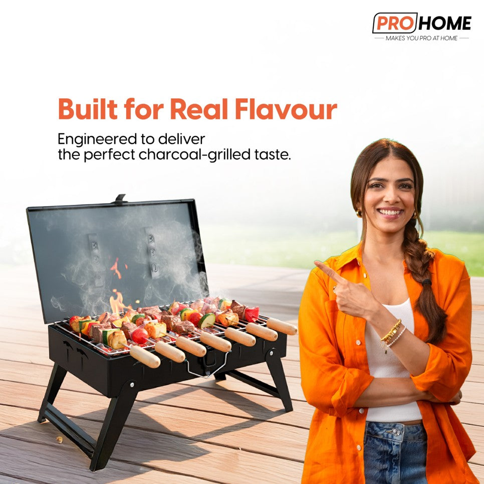 ProHome Portable Folding BBQ Grill | Heat-Resistant Food-Grade Metal | Easy to Clean