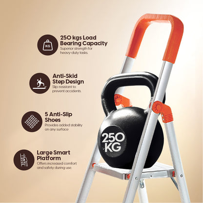 ProHome Aqua 4 Step Aluminum Ladder with Anti-Slip Shoes and Wide Platform