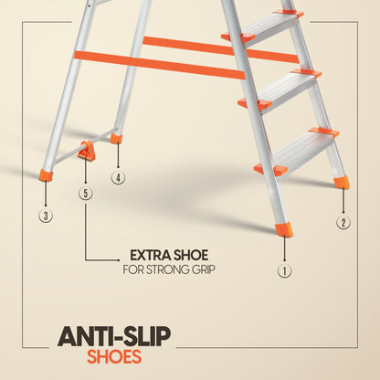 ProHome Aqua 4 Step Aluminum Ladder with Anti-Slip Shoes and Wide Platform