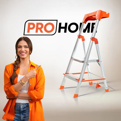 ProHome Apex 2 Step Heavy Duty Ladder with Tool Tray & Anti-Slip Shoes | Compact Aluminum Step Ladder for Home & Office Use