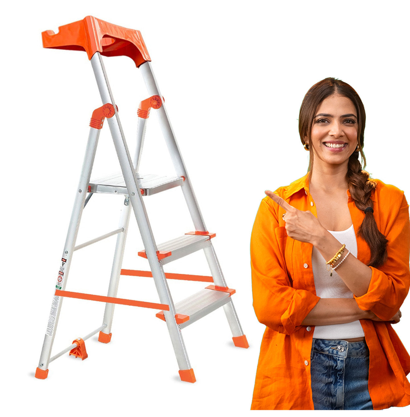Apex 3 Steps Heavy-Duty Ladder with Tool Tray & 5 Anti Slip Shoes