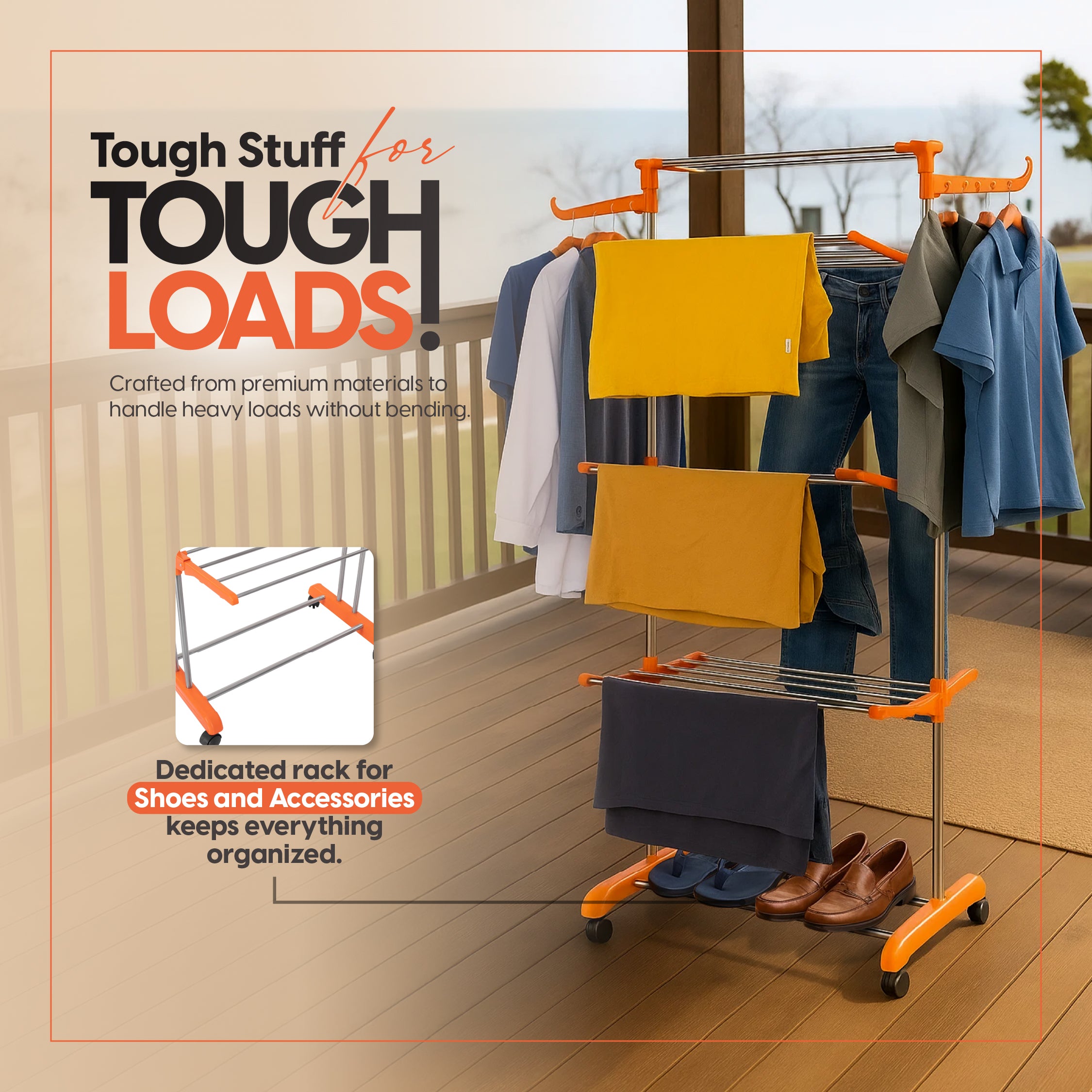 ProHome 4-Tier Steel Tower Cloth Dryer Stand with Wheels | Heavy Duty & Space-Saving Laundry Rack