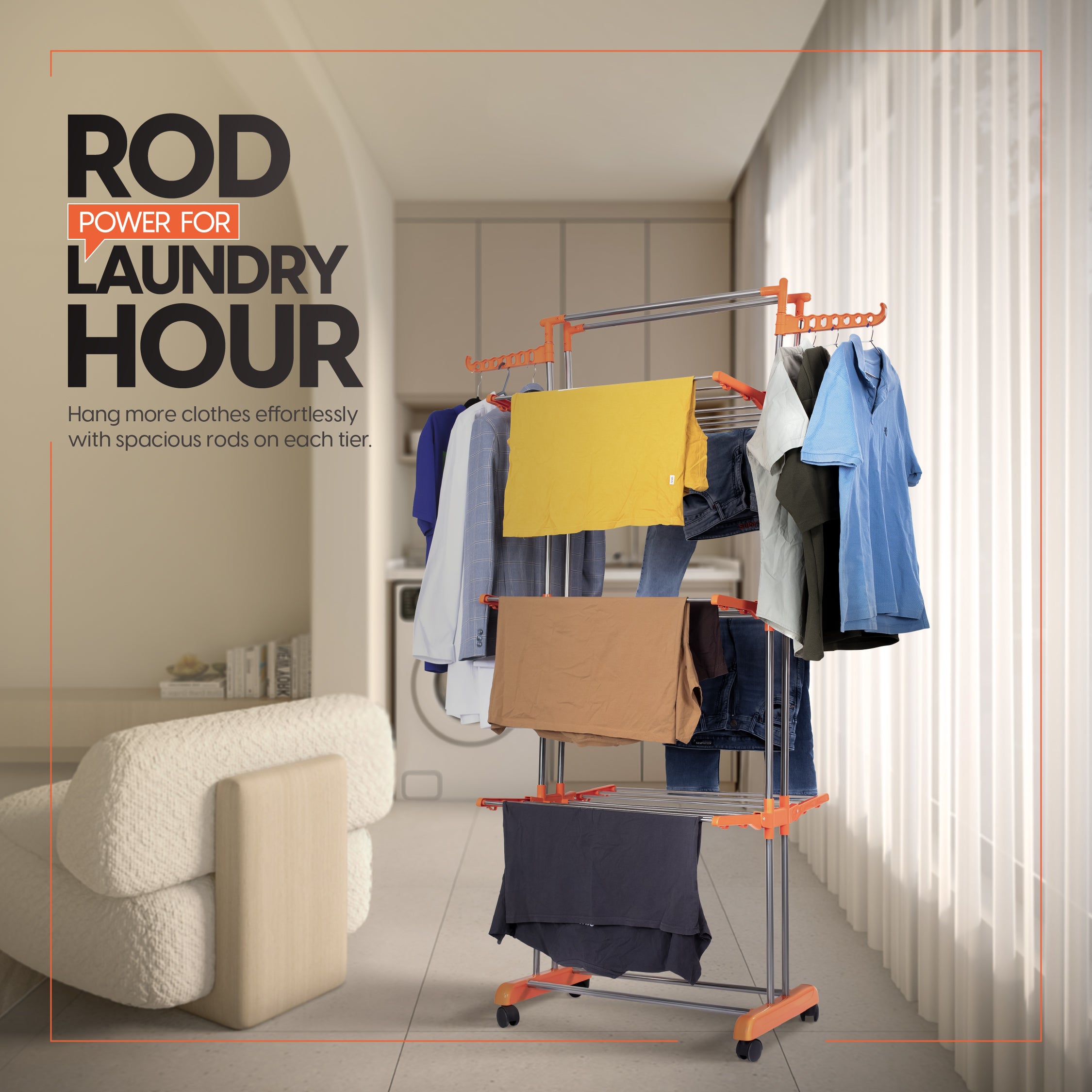ProHome 4-Tier Steel Tower Cloth Dryer Stand with Wheels | Heavy Duty & Space-Saving Laundry Rack