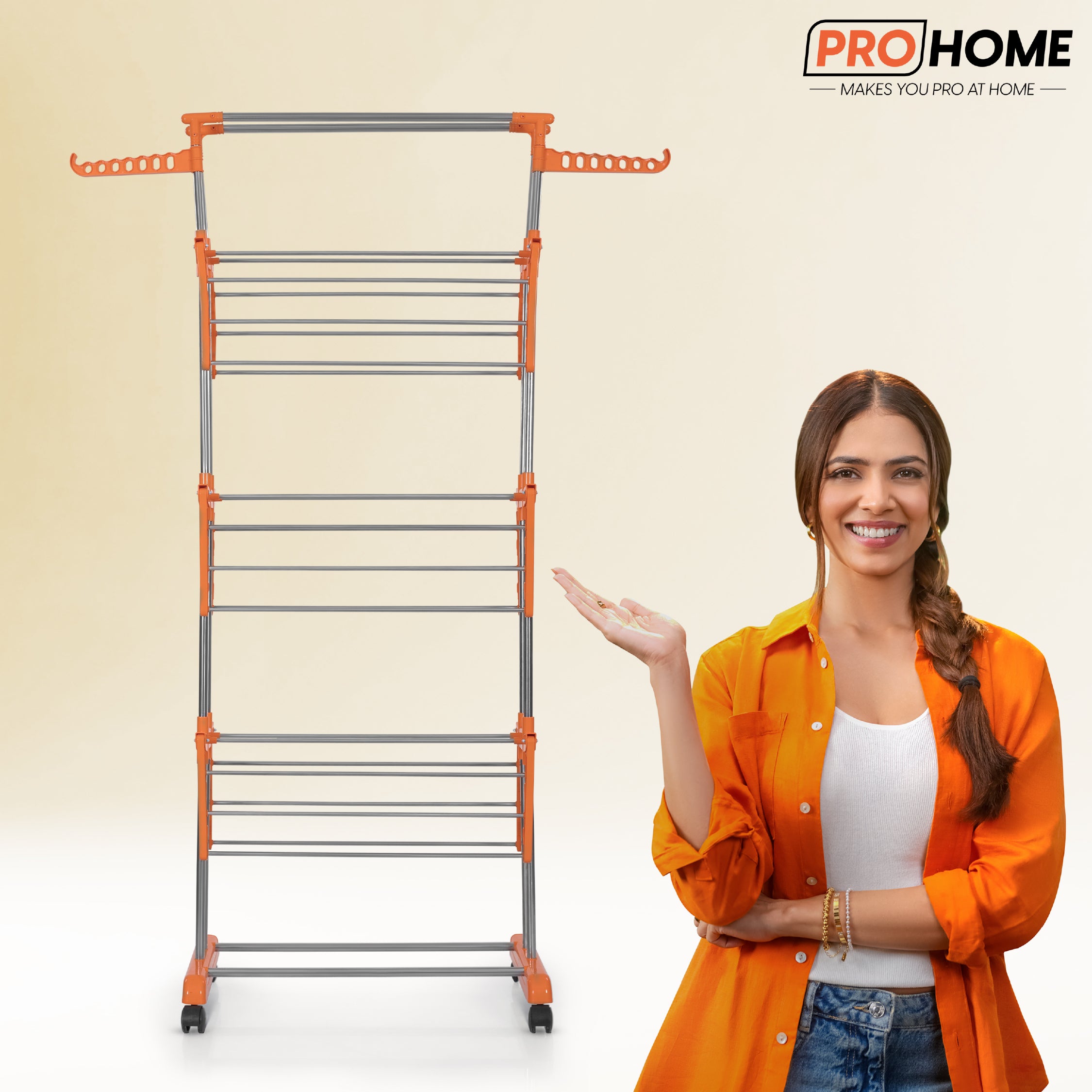 ProHome 4-Tier Steel Tower Cloth Dryer Stand with Wheels | Heavy Duty & Space-Saving Laundry Rack