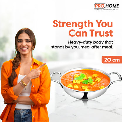 ProHome Triply Stainless Steel Kadhai 20 cm | 1.53 L Capacity
