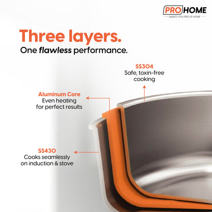 ProHome Triply Stainless Steel Kadhai 20 cm | 1.53 L Capacity