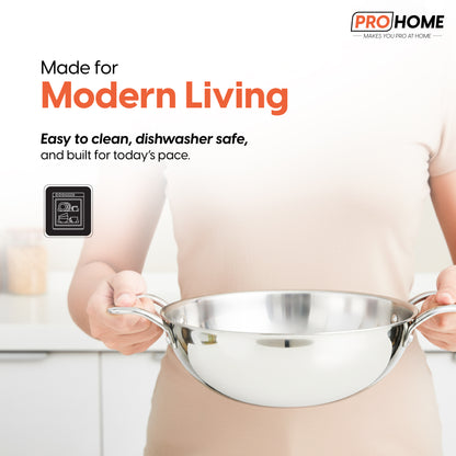ProHome Triply Stainless Steel Kadhai 20 cm | 1.53 L Capacity
