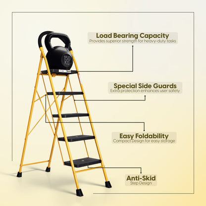 Eco 5 Step Steel Ladder Anti Skid shoes Steel Ladder (Yellow)