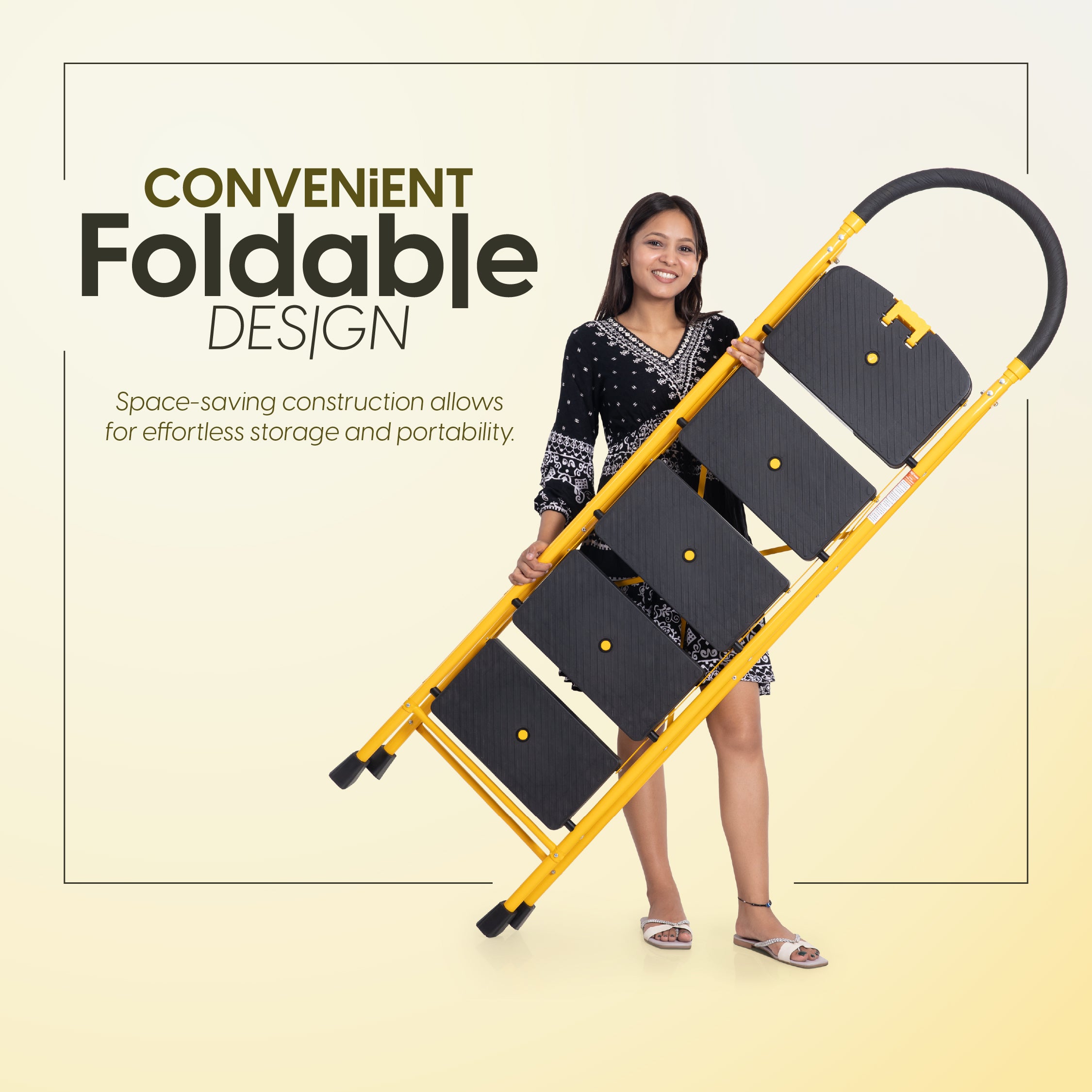 Eco 5 Step Steel Ladder Anti Skid shoes Steel Ladder (Yellow)