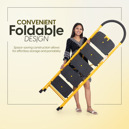 Eco 5 Step Steel Ladder Anti Skid shoes Steel Ladder (Yellow)