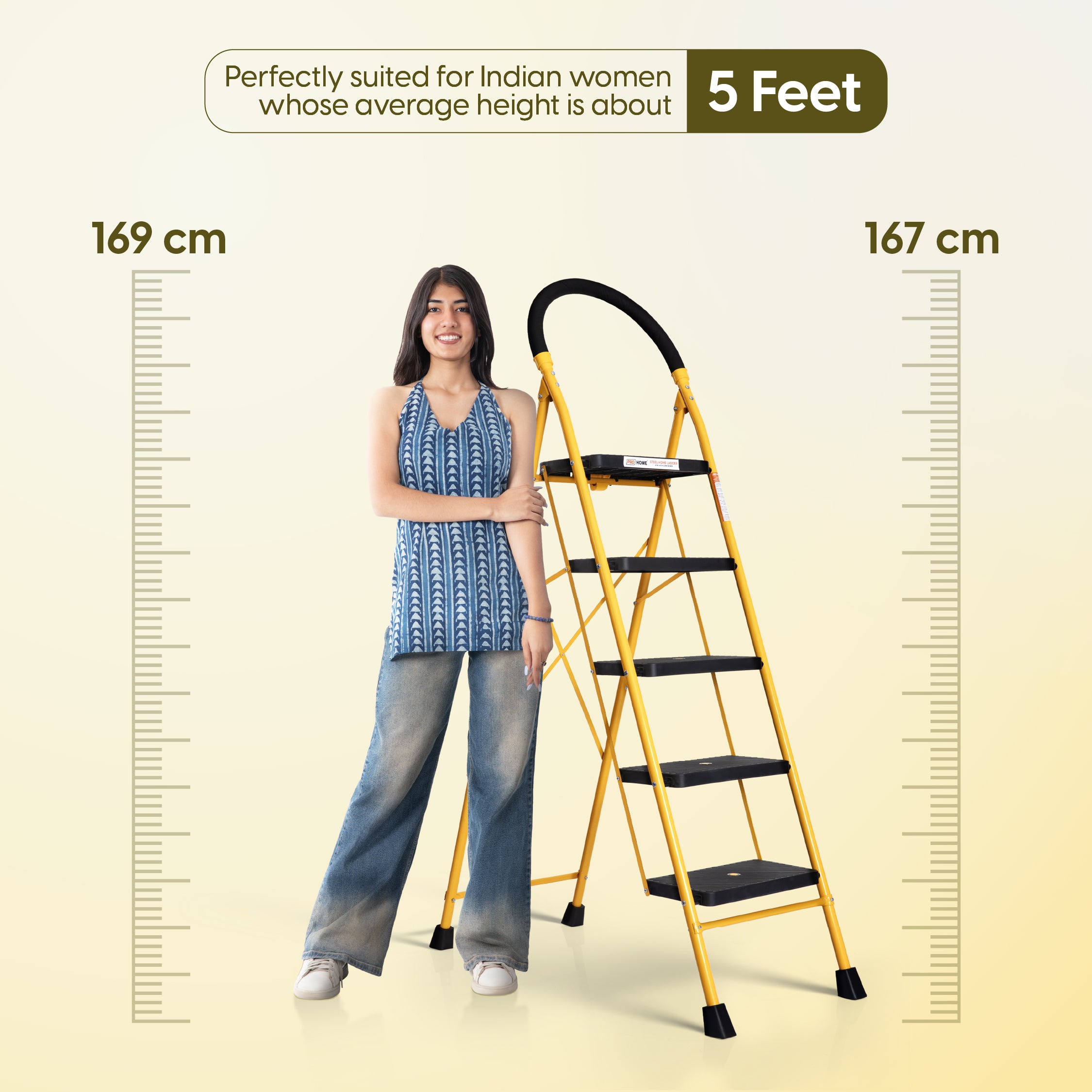Eco 5 Step Steel Ladder Anti Skid shoes Steel Ladder (Yellow)