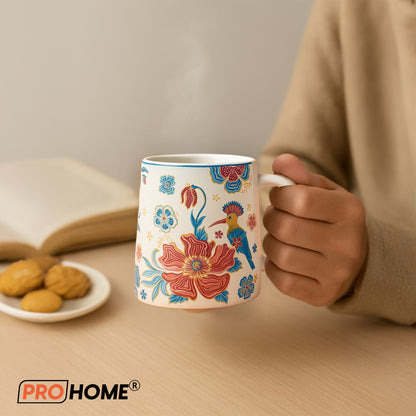 ProHome Pack of 4 Floral Ceramic Tea & Coffee Mugs | Elegant Multicolor Design | Stackable Cups