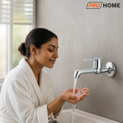 ProHome Brass Long Body Bib Tap | Wall-Mounted Hot & Cold Water Faucet for Kitchen Sink & Bathroom Basin | Durable, Rust-Resistant Brass Tap with Sleek Design