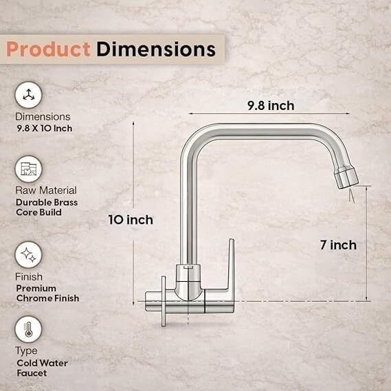 ProHome AquaSwan 360 Chrome Brass Kitchen Tap (Wall Mount) Sink Tap Faucet (Wall Mount Installation Type)