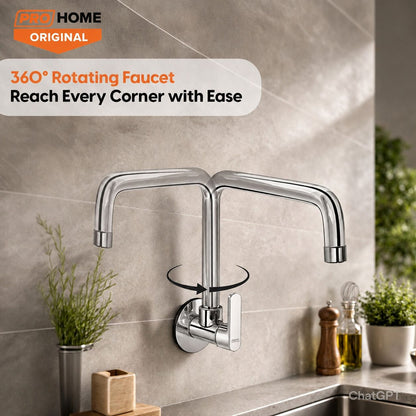 ProHome AquaSwan 360 Chrome Brass Kitchen Tap (Wall Mount) Sink Tap Faucet (Wall Mount Installation Type)